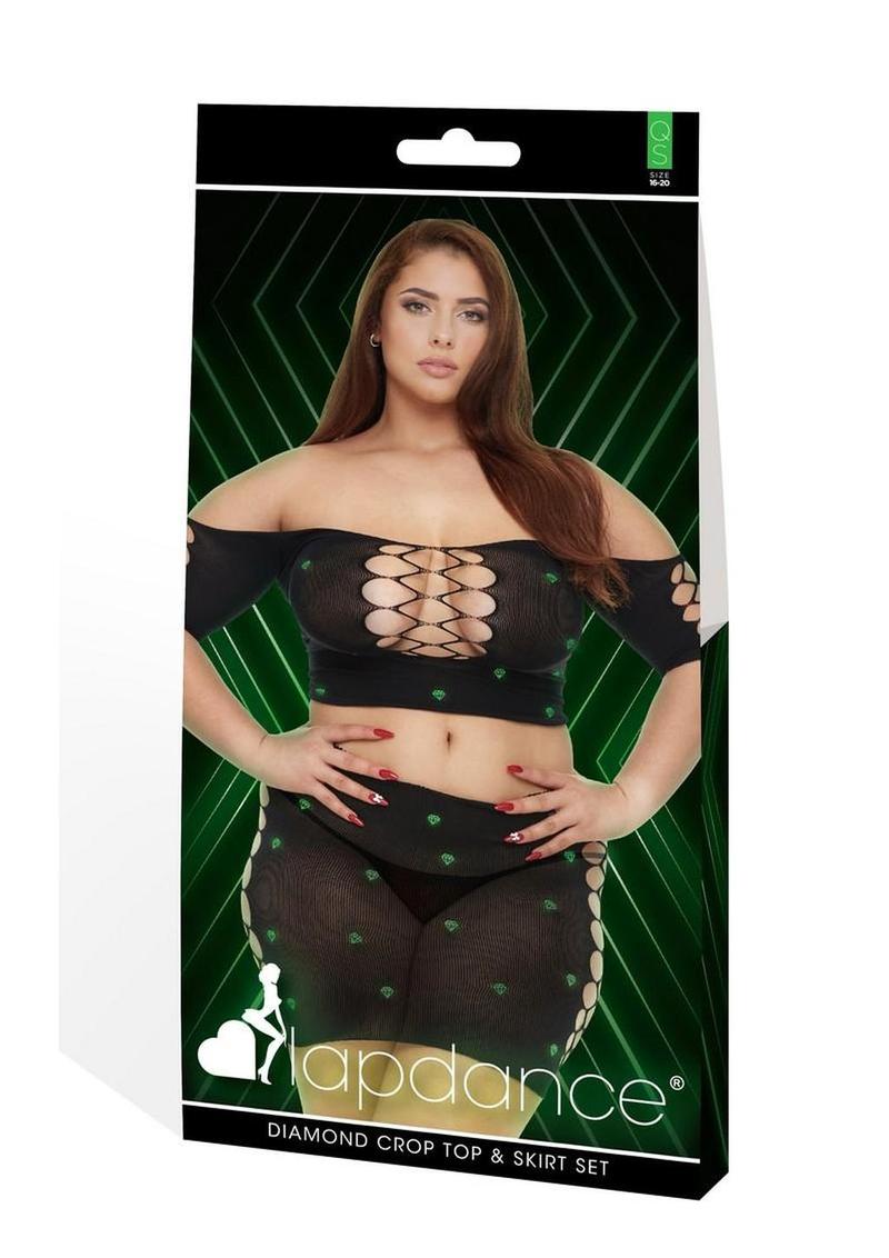 Lapdance Lingerie Diamond Crop Top and Skirt Set (2 Piece) - Queen Size