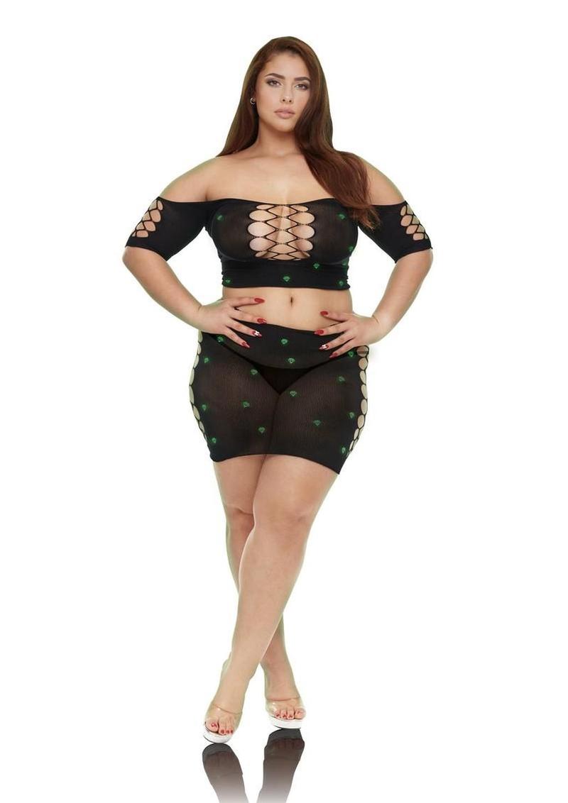 Lapdance Lingerie Diamond Crop Top and Skirt Set (2 Piece) - Queen Size