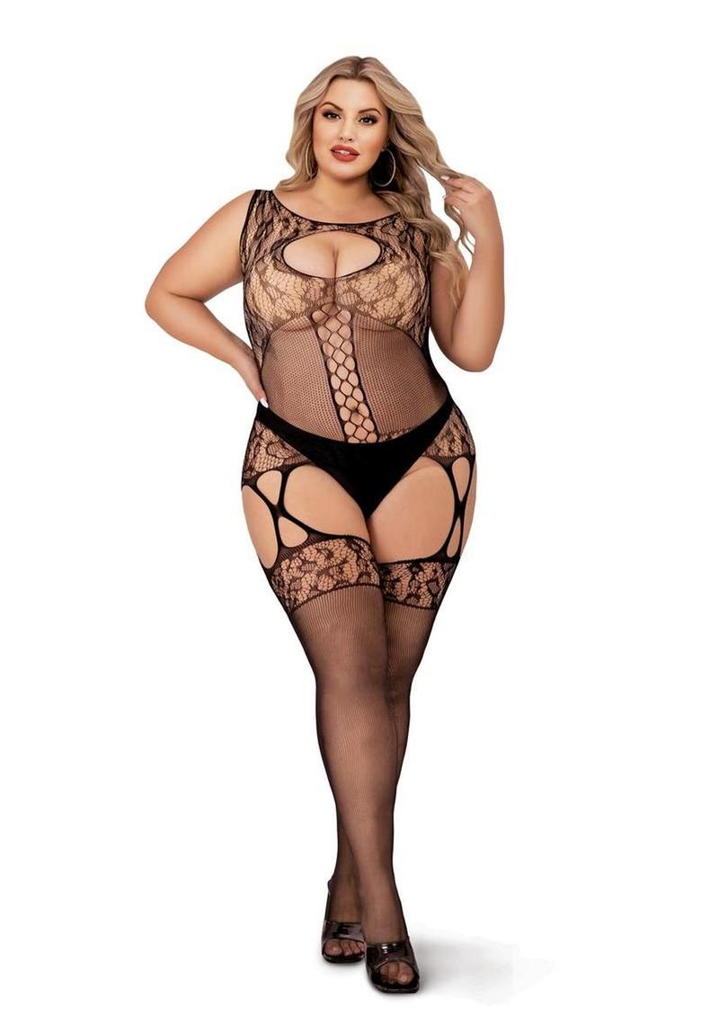 Lapdance Lingerie Fishnet and Lace Catsuit - Queen Size