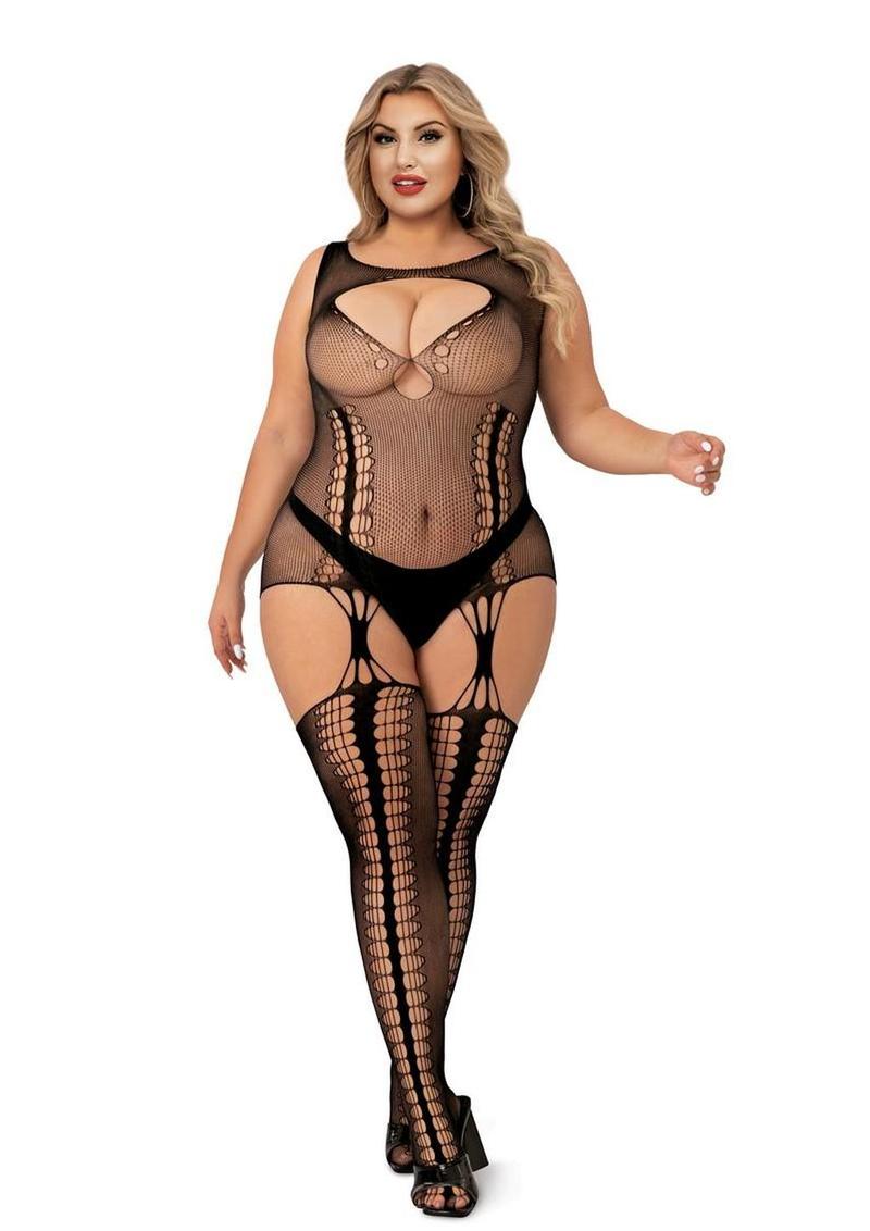 Lapdance Lingerie Keyhole Suspender Hose Bodystocking - Queen Size