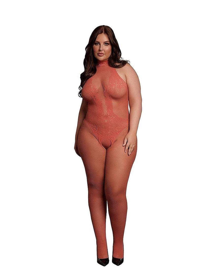 Le Desir Fishnet Lace Bodystocking - Queen - Sunset Glow