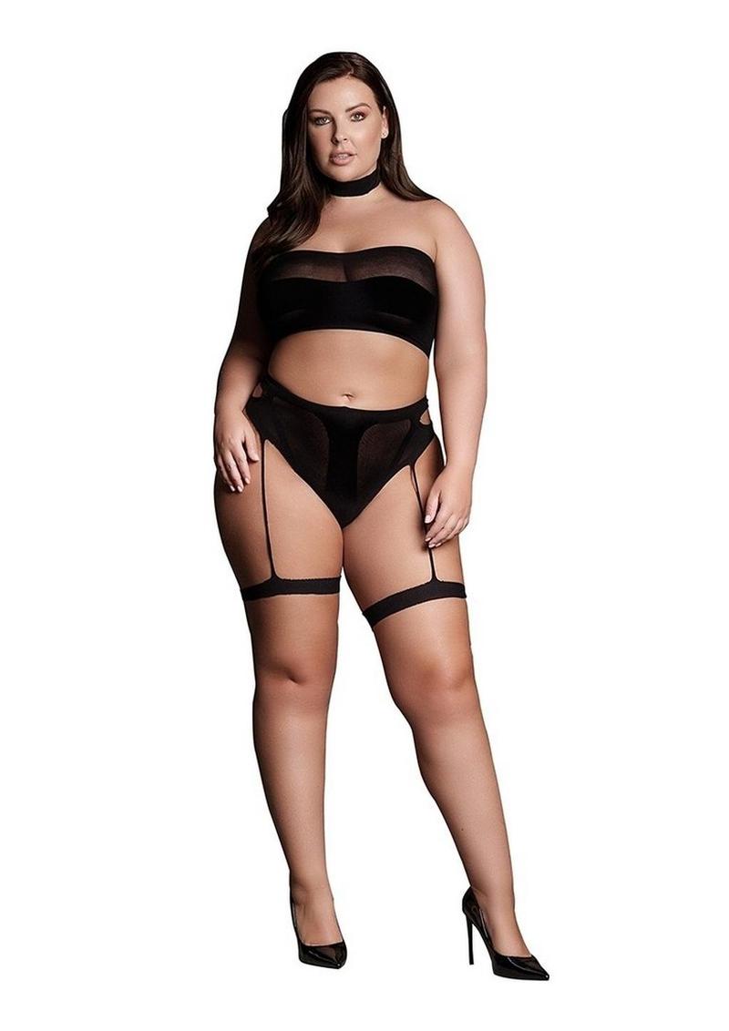 "Le Desir Shade Ananke Xii Three Piece with Choker, Bandeau Top and Pantie with Garters"