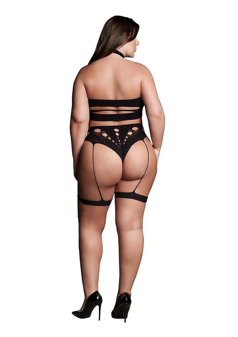 "Le Desir Shade Ananke Xii Three Piece with Choker, Bandeau Top and Pantie with Garters"