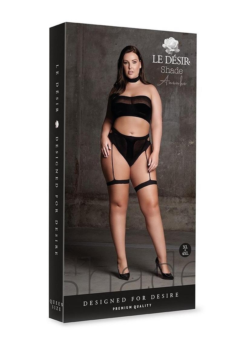 "Le Desir Shade Ananke Xii Three Piece with Choker, Bandeau Top and Pantie with Garters"