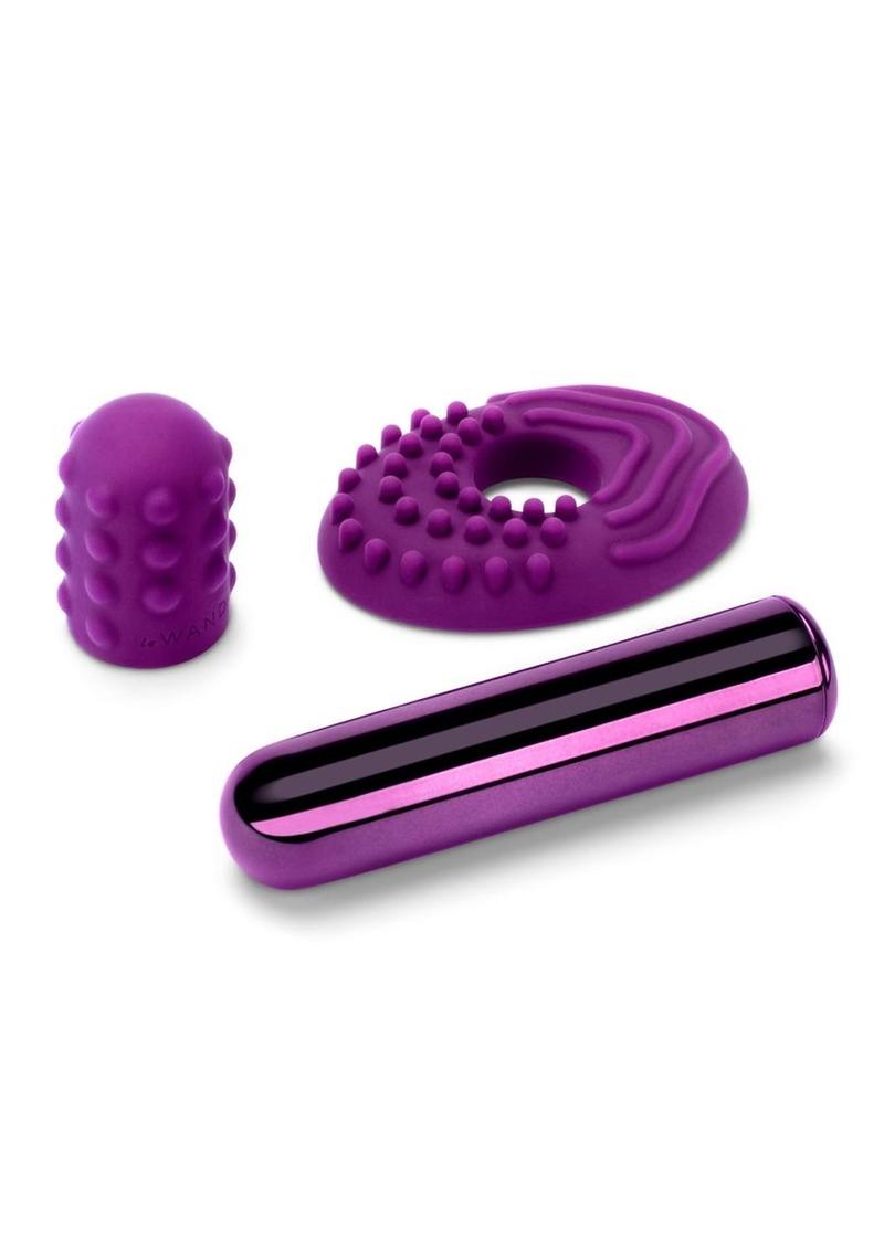 Le Wand Bullet Rechargeable Vibrator with Textured Silicone Sleeve and Ring