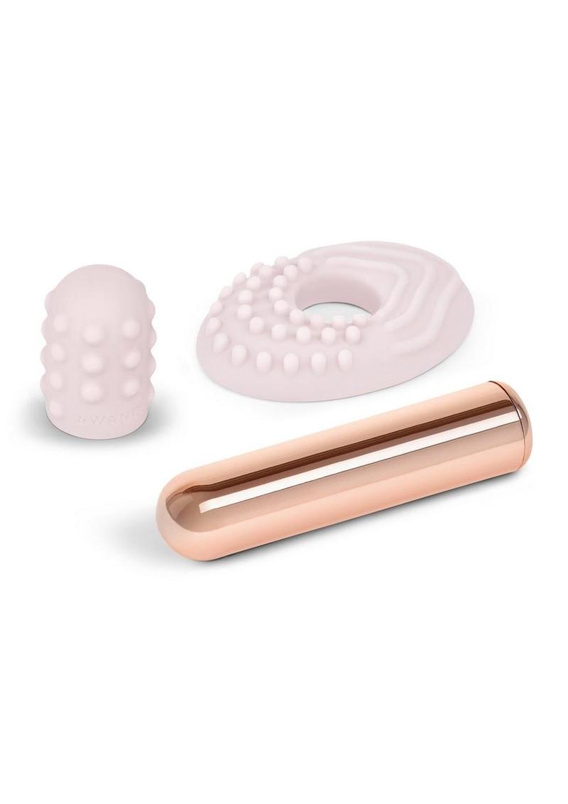 Le Wand Bullet Rechargeable Vibrator with Textured Silicone Sleeve and Ring