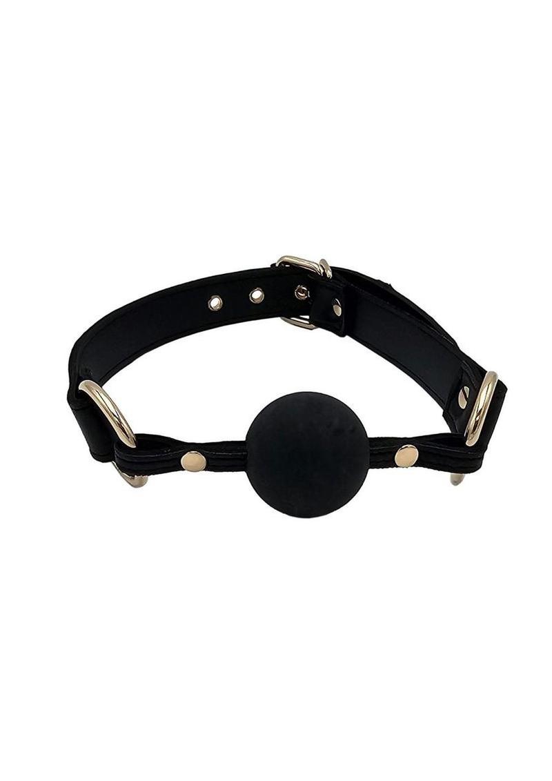 Leather Ball Gag with Gold Accessories