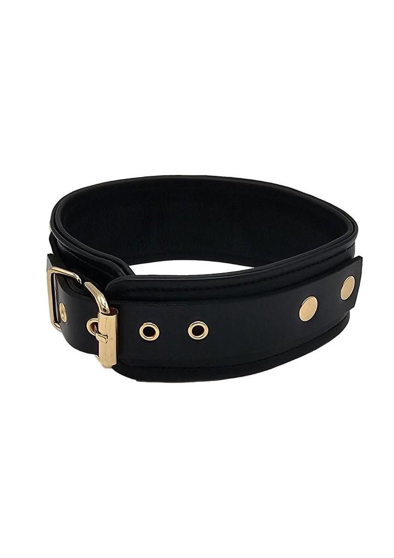 Leather Plain Collar with Gold Accessories