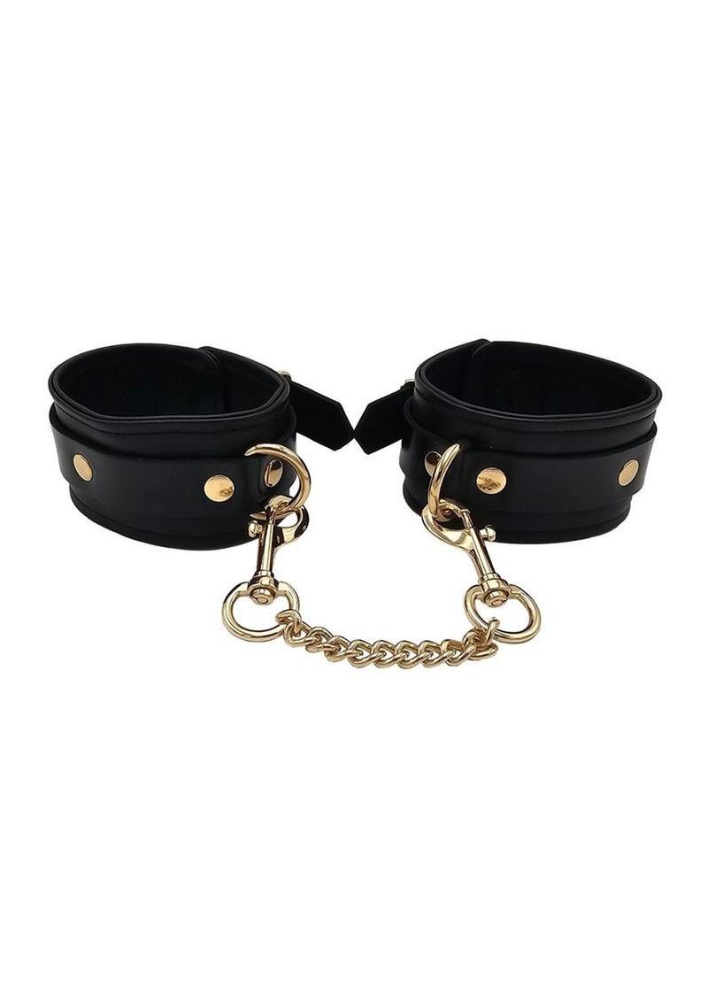 Leather Plain Wrist Cuff with Gold Accessories