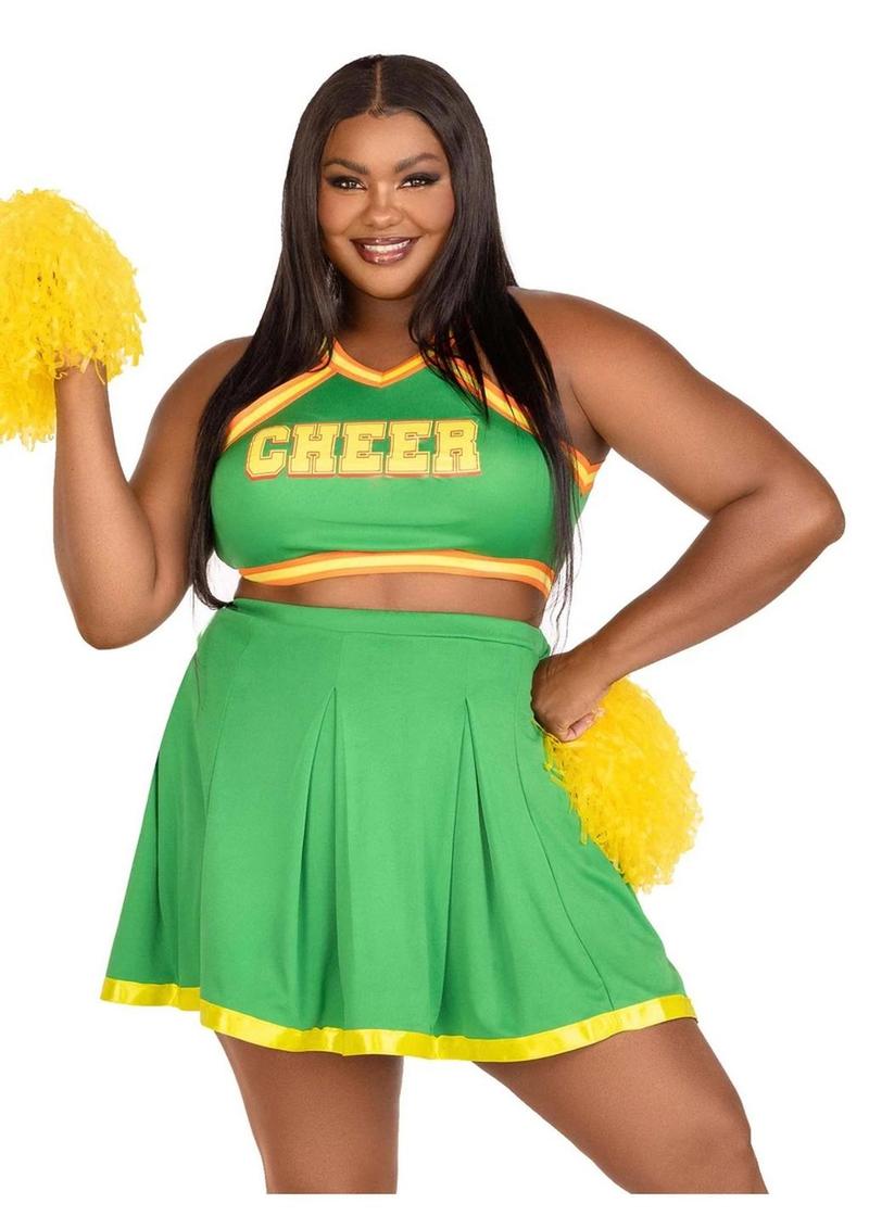 "Leg Avenue Bring It Baddie Set Top with Cheer Logo, Pleated Skirt and Pom Pom"