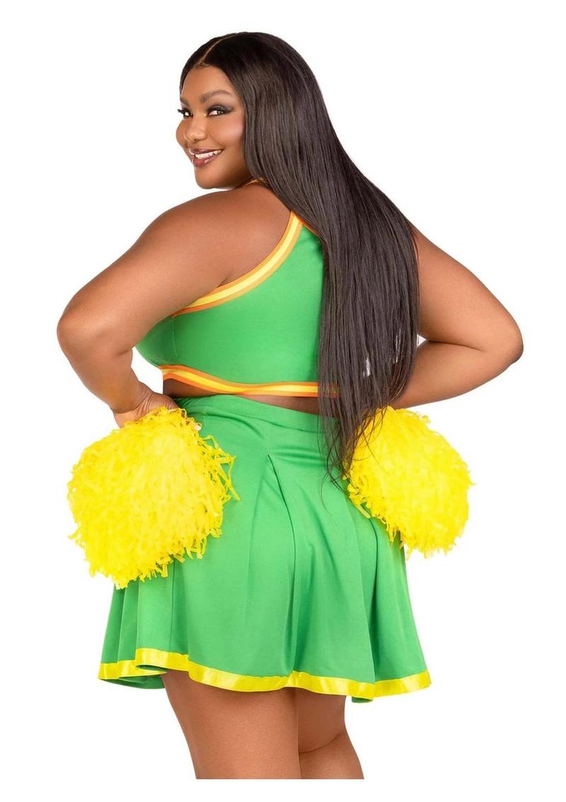 "Leg Avenue Bring It Baddie Set Top with Cheer Logo, Pleated Skirt and Pom Pom"