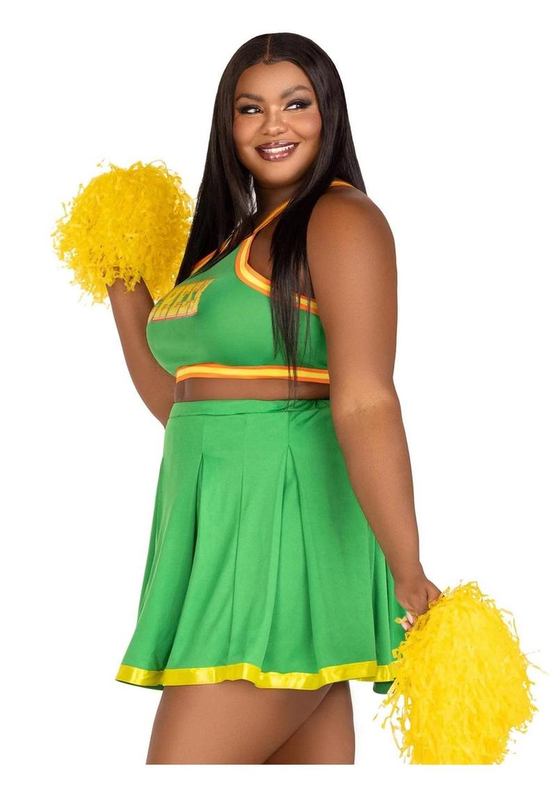 "Leg Avenue Bring It Baddie Set Top with Cheer Logo, Pleated Skirt and Pom Pom"