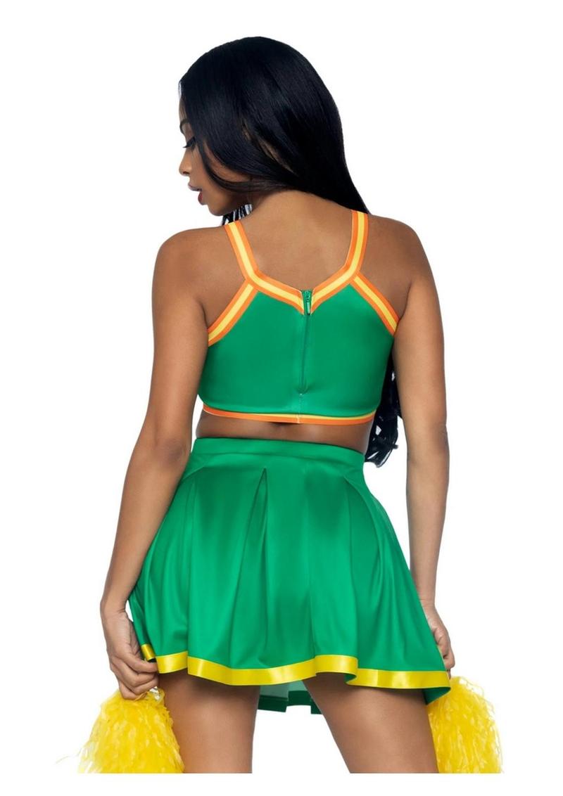 "Leg Avenue Bring It Baddie Set Top with Cheer Logo, Pleated Skirt and Pom Pom"