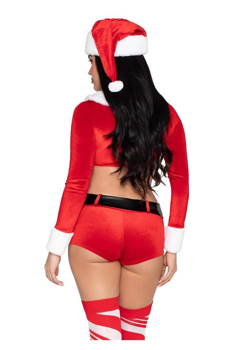 "Leg Avenue Christmas Cutie Costume, Velvet Crop Top with Faux Fur Trim, Shorts, Belt and Santa Hat"