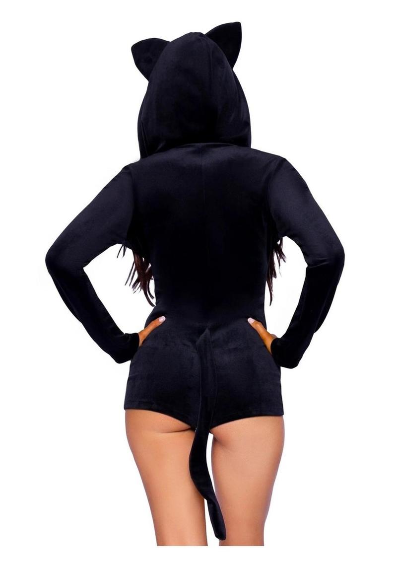 Leg Avenue Comfy Cat Ultra-Soft Velvet Plush Zip Up Romper