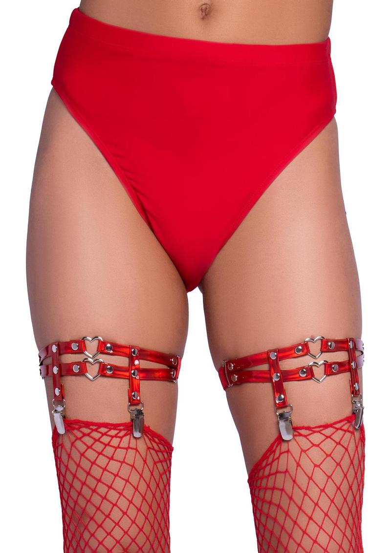 Leg Avenue Dual Strap Iridescent Studded Thigh High Garter Suspender with Mini Hearts