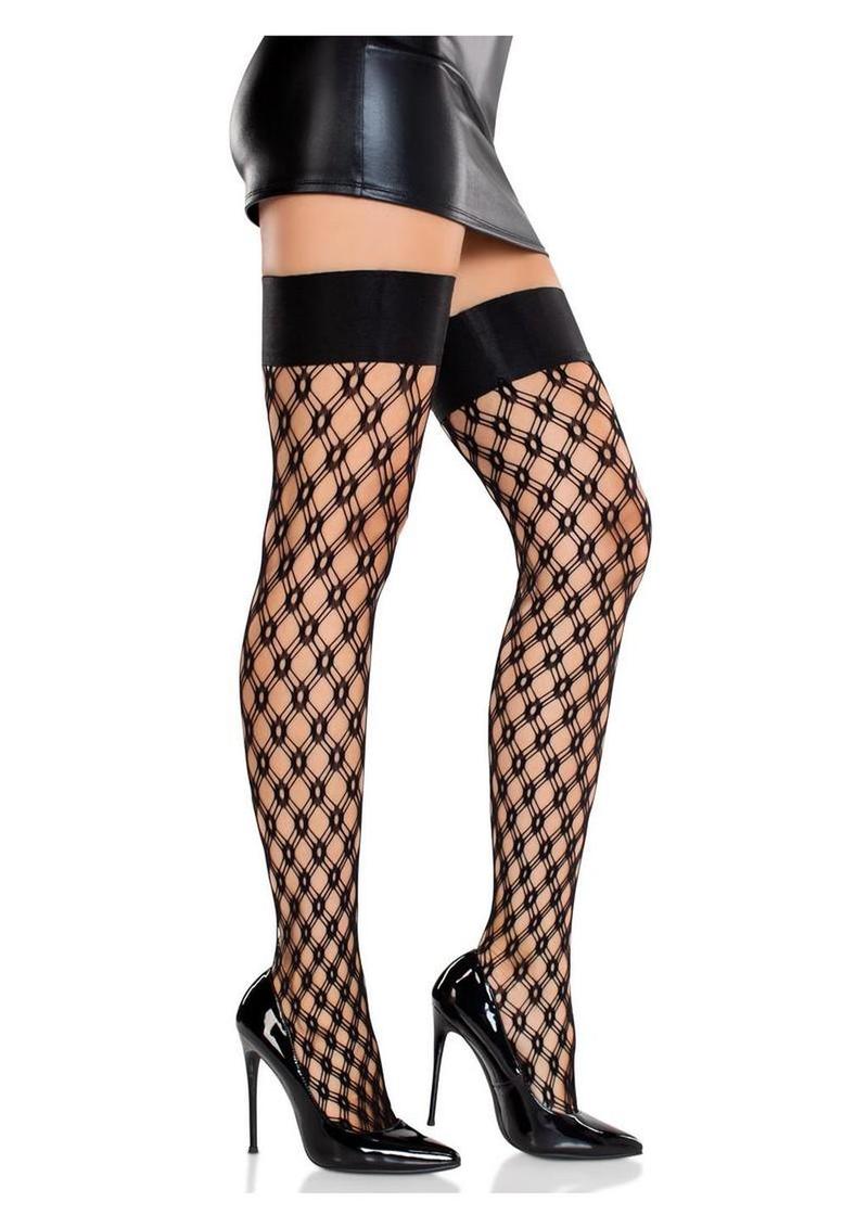 Leg Avenue Eyelet Net Thigh Highs with Satin Elastic Top