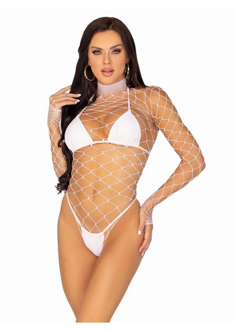 Leg Avenue Fence Net Snap Crotch Long Sleeved Bodysuit