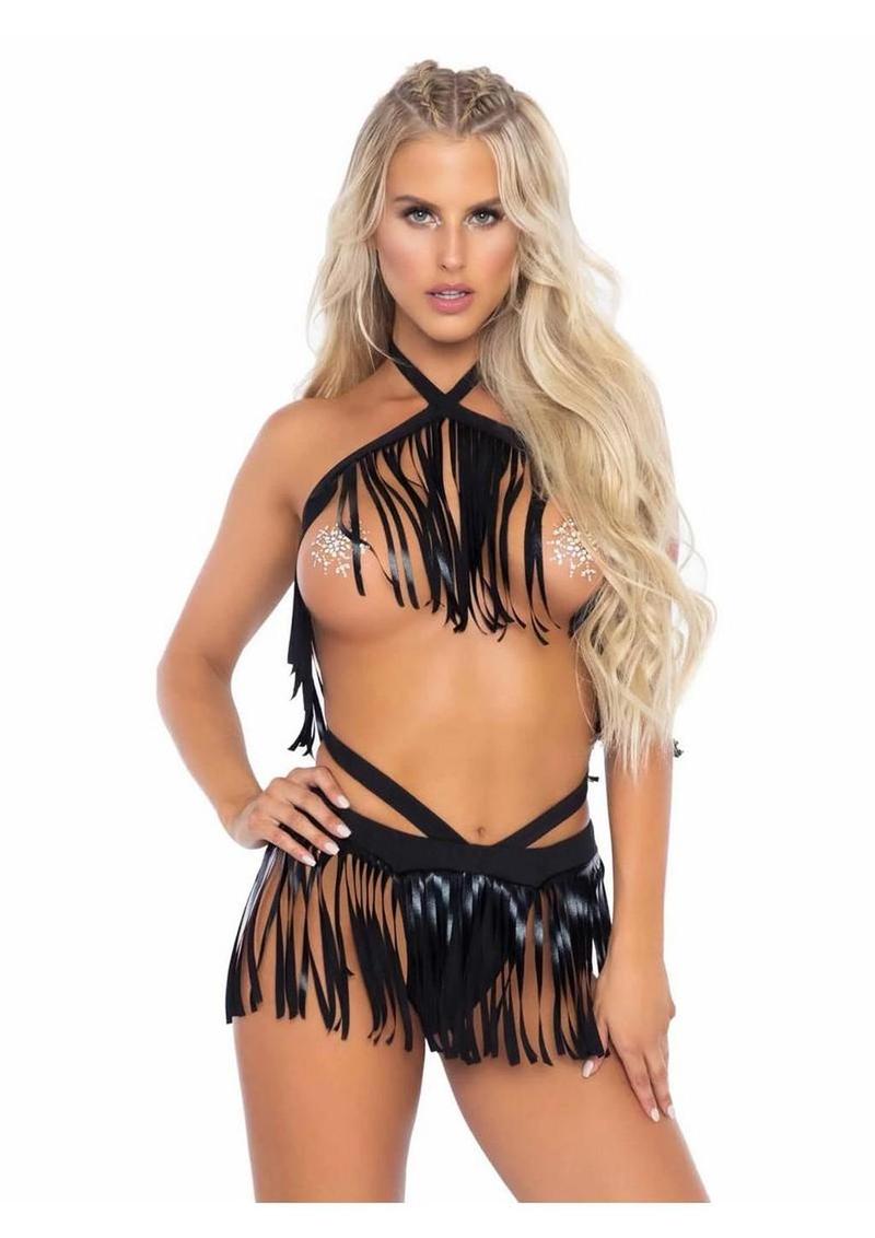 Leg Avenue Fringe Halter Top and Matching Bikini Bottoms