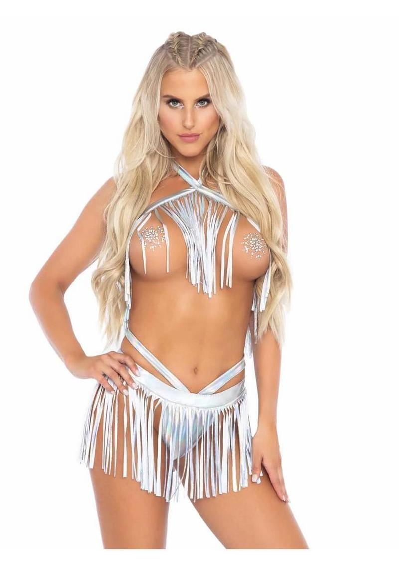Leg Avenue Fringe Halter Top and Matching Bikini Bottoms