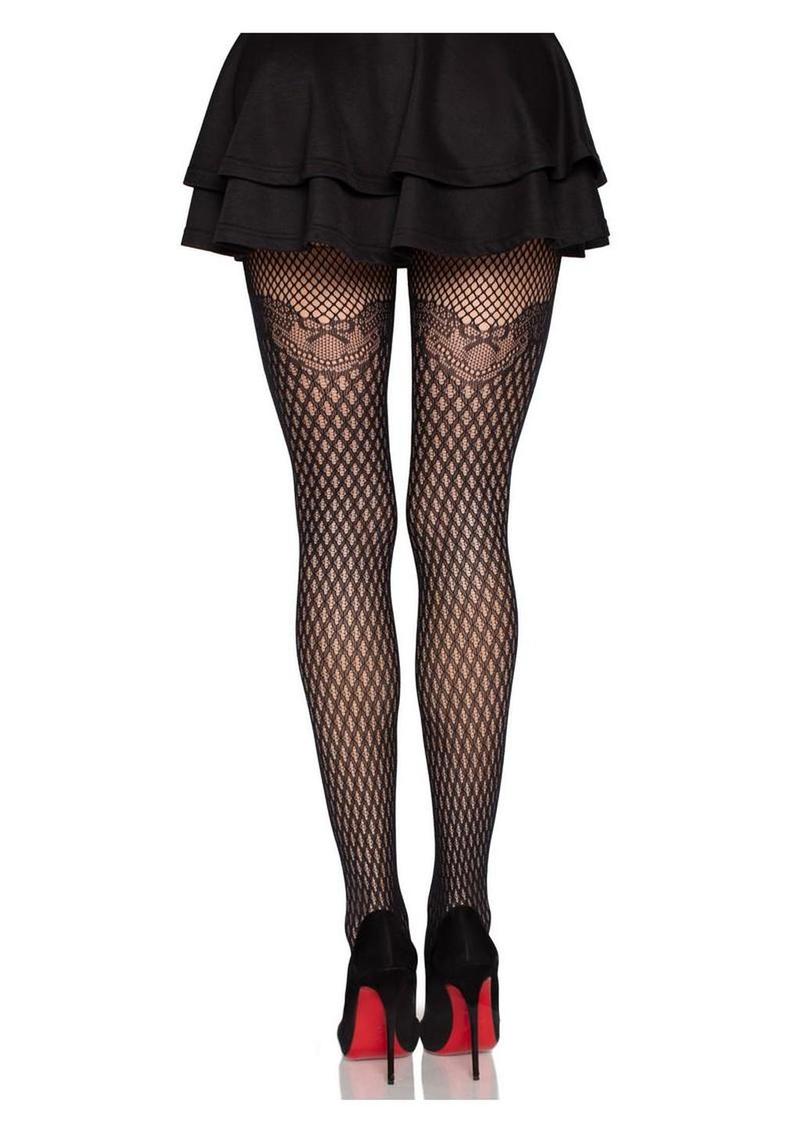 Leg Avenue Gilded Grid Net Tights with Bow Lace Top