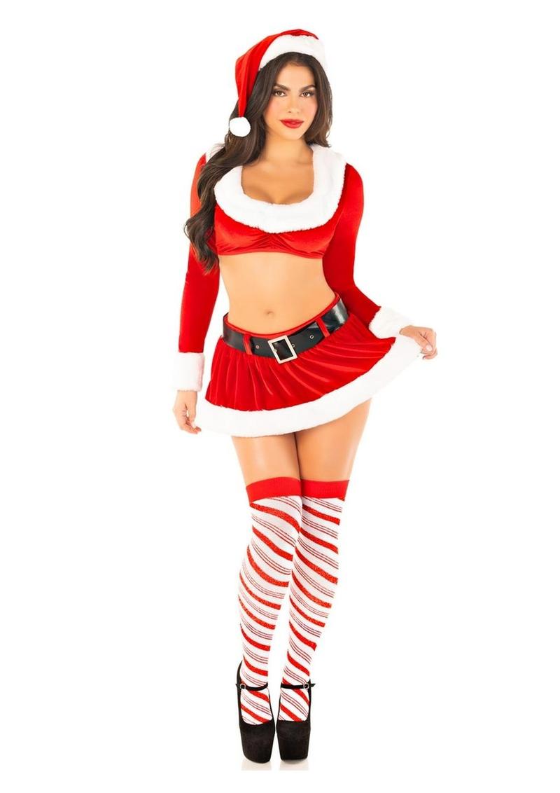 "Leg Avenue Hoho Hottie Set Velvet Crop Top with Faux Fur Trim, Mini Skirt, Belt, and Santa Hat"