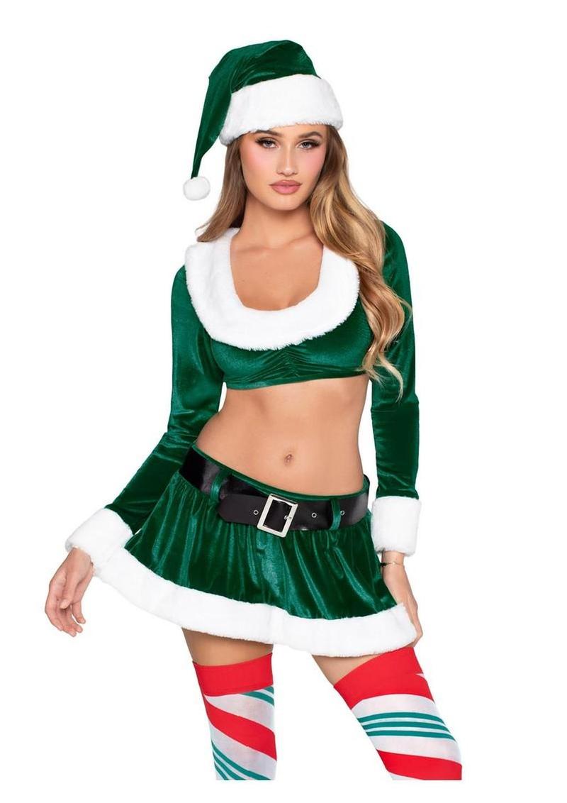 "Leg Avenue Hoho Hottie, Velvet Crop Top with Faux Fur Trim, Mini Skirt, Belt and Santa Hat"