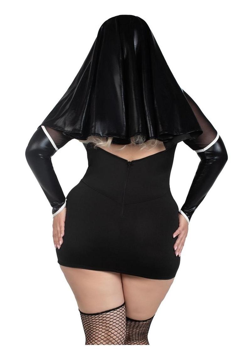 Leg Avenue Holy Hottie Set Boned Garter Dress with Cross Accents and Nun Habit (2 Piece) - 1x/2x