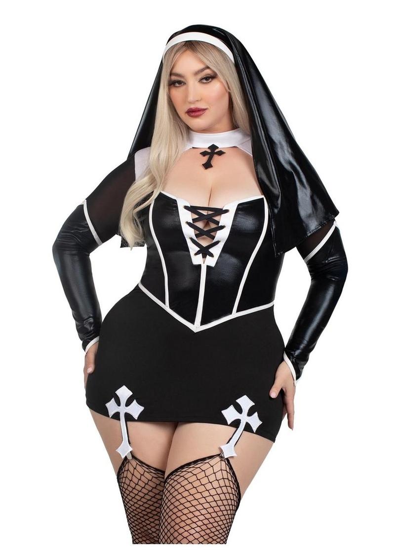 Leg Avenue Holy Hottie Set Boned Garter Dress with Cross Accents and Nun Habit