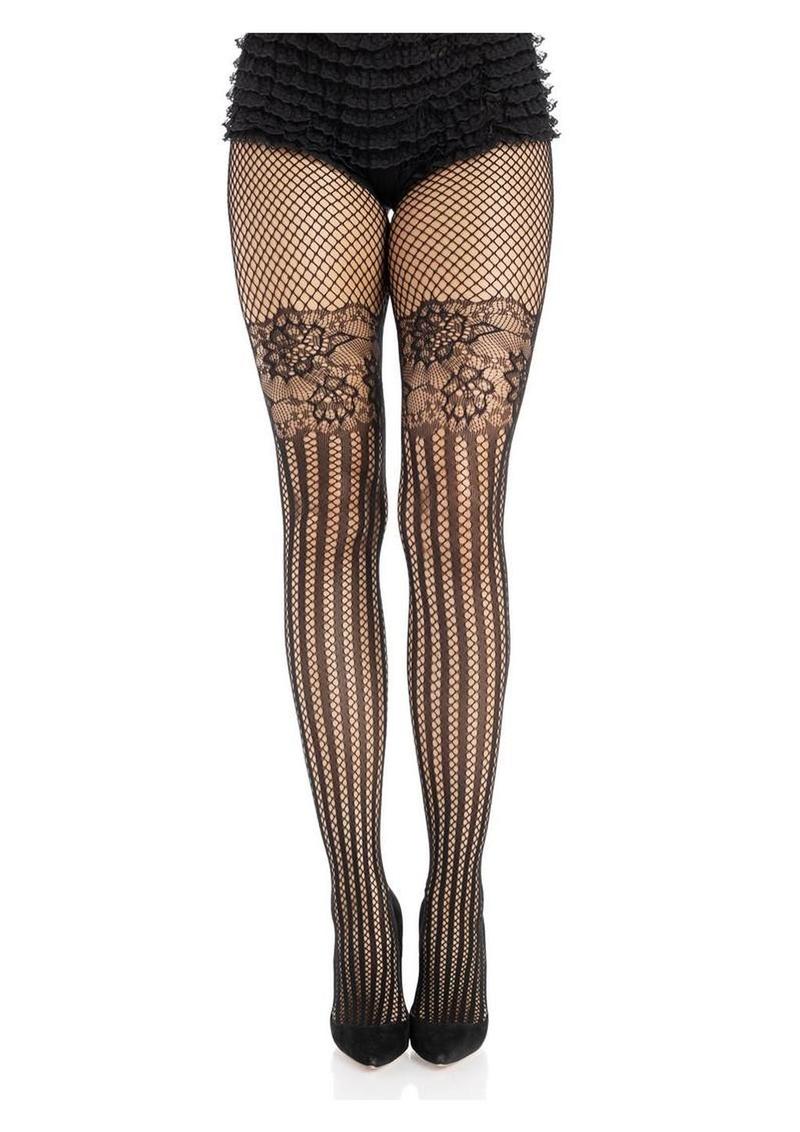 Leg Avenue Illusion Lace Top Net Striped Tights
