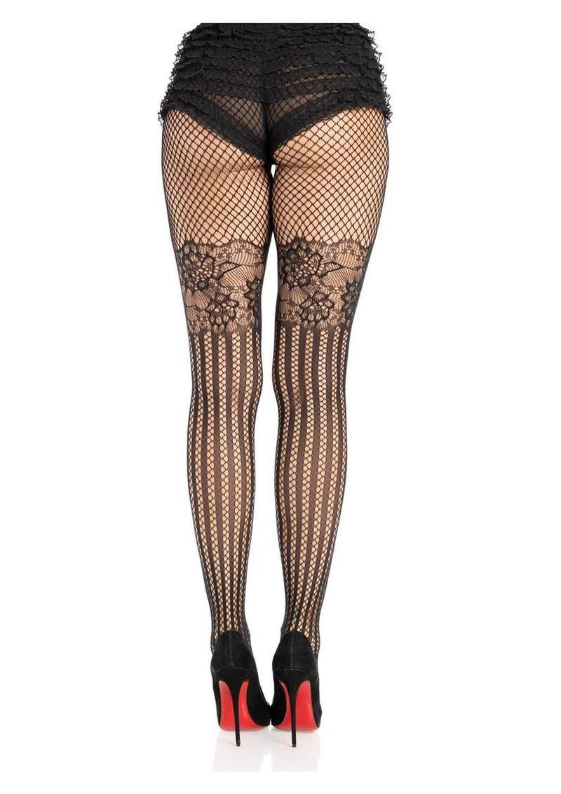 Leg Avenue Illusion Lace Top Net Striped Tights
