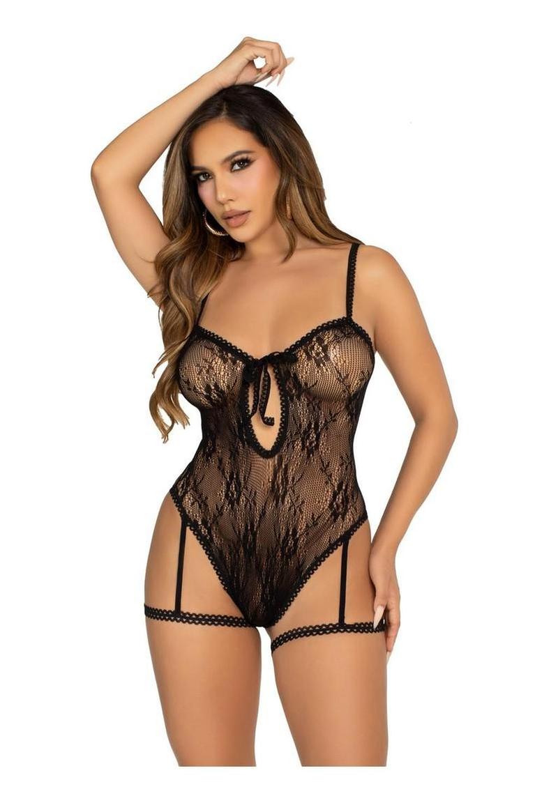 Leg Avenue Lace Garter Teddy with Keyhole Front and Crossover Back Straps