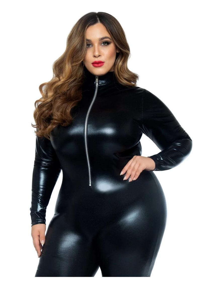 Leg Avenue Lame Zipper Front Cat Suit