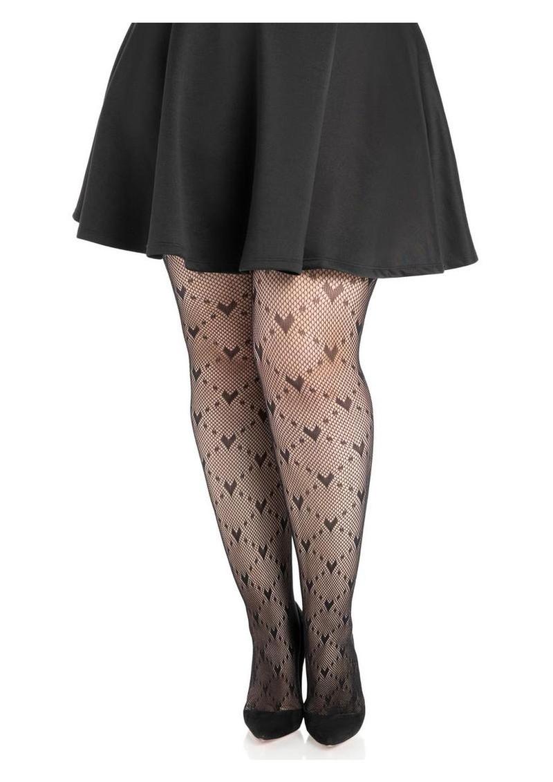 Leg Avenue Love Struck Heart Net Tights - 1x/2x