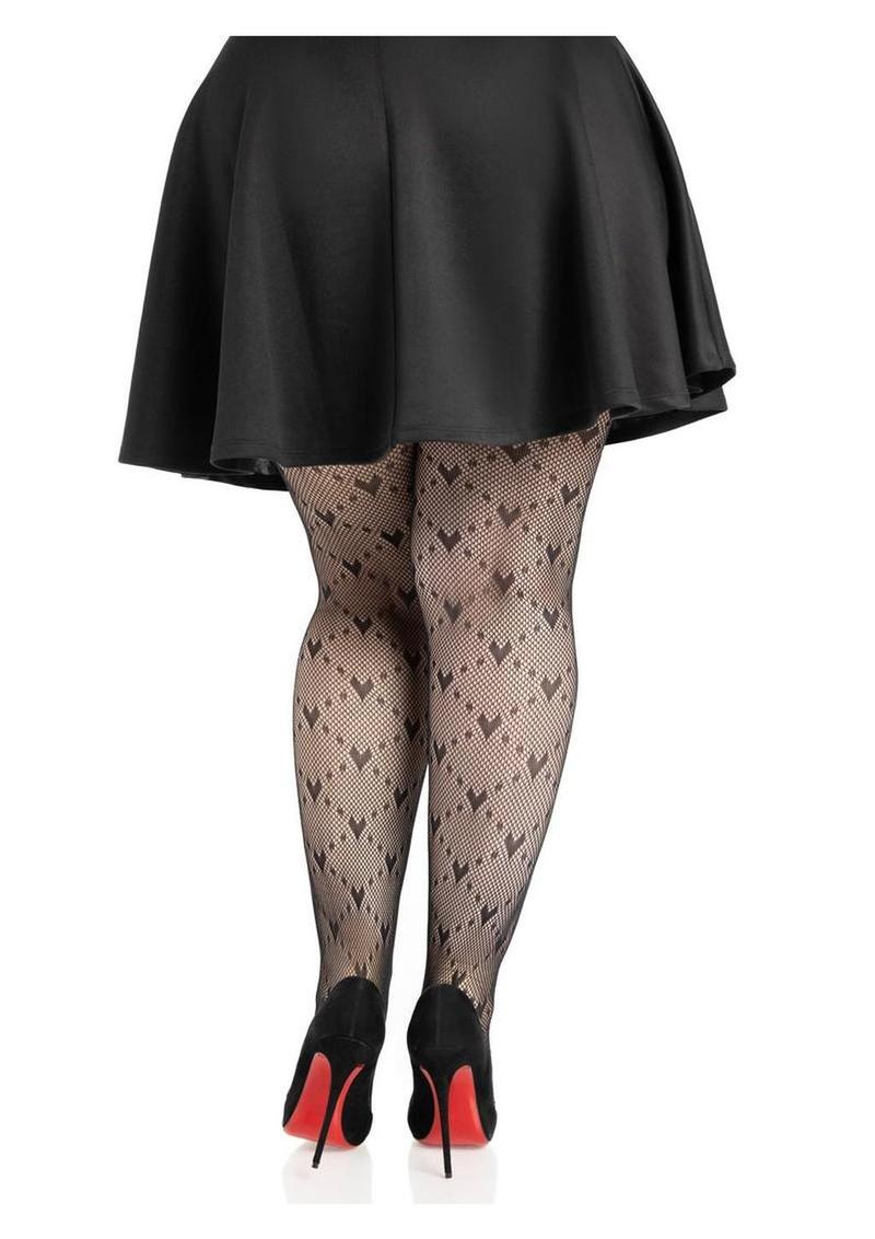 Leg Avenue Love Struck Heart Net Tights - 1x/2x
