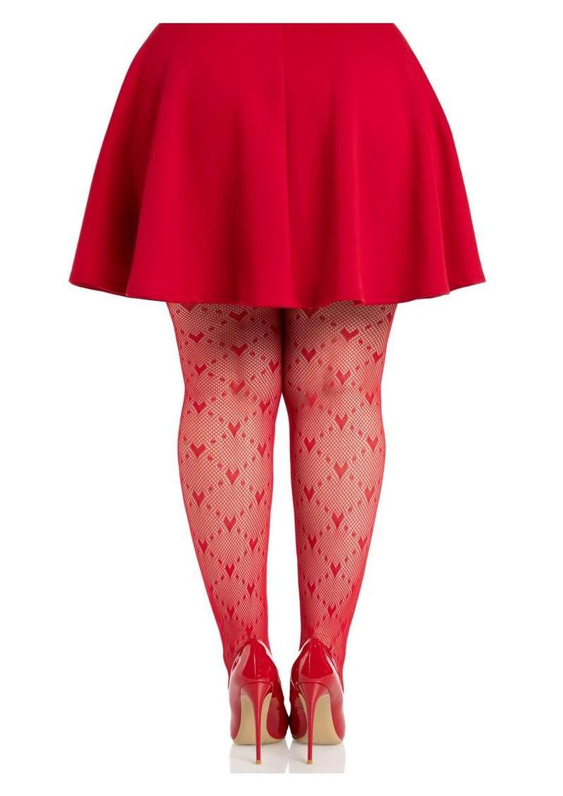 Leg Avenue Love Struck Heart Net Tights - 1x/2x