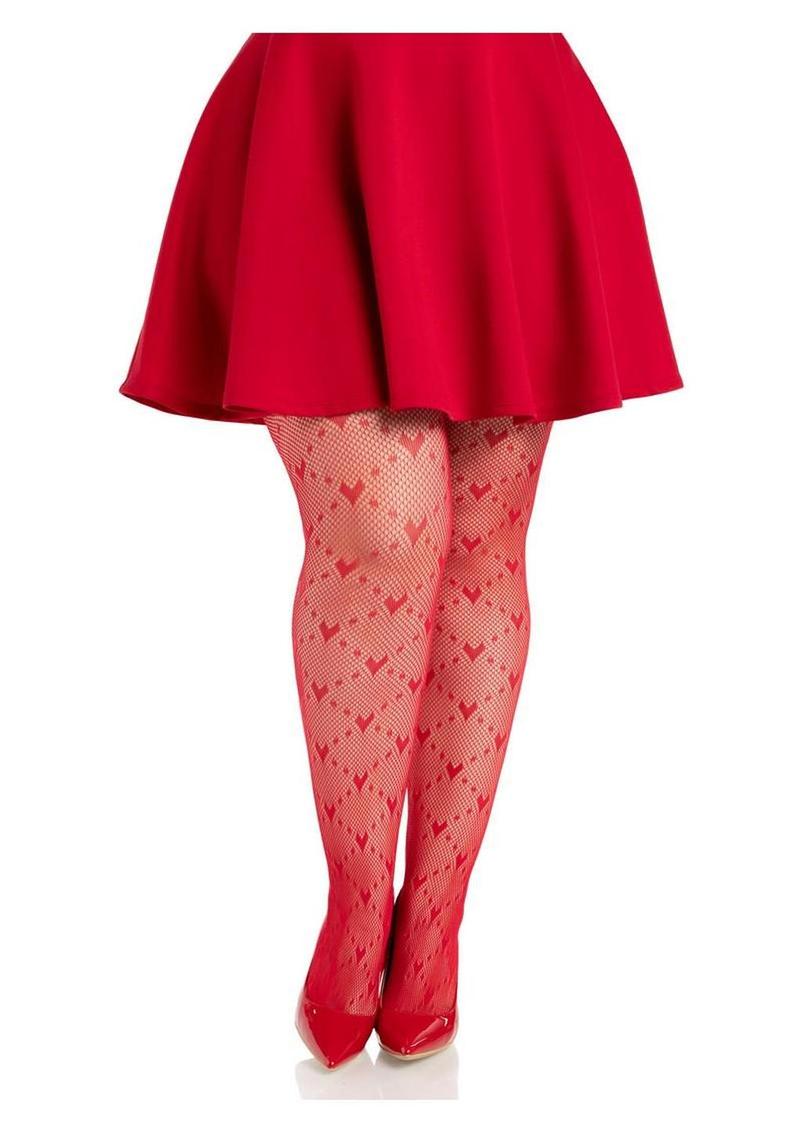 Leg Avenue Love Struck Heart Net Tights - 1x/2x
