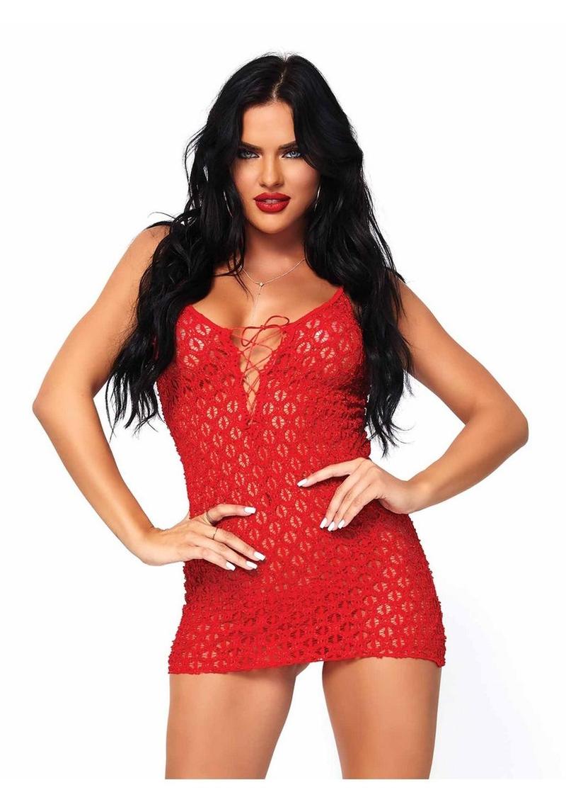 Leg Avenue Mini Dress with Lace Up Front and G-String