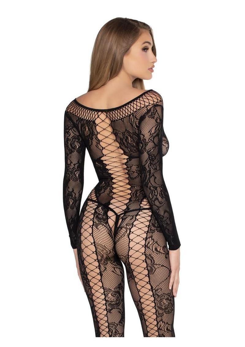 Leg Avenue Net and Lace Crotchless Lingerie Jumpsuit