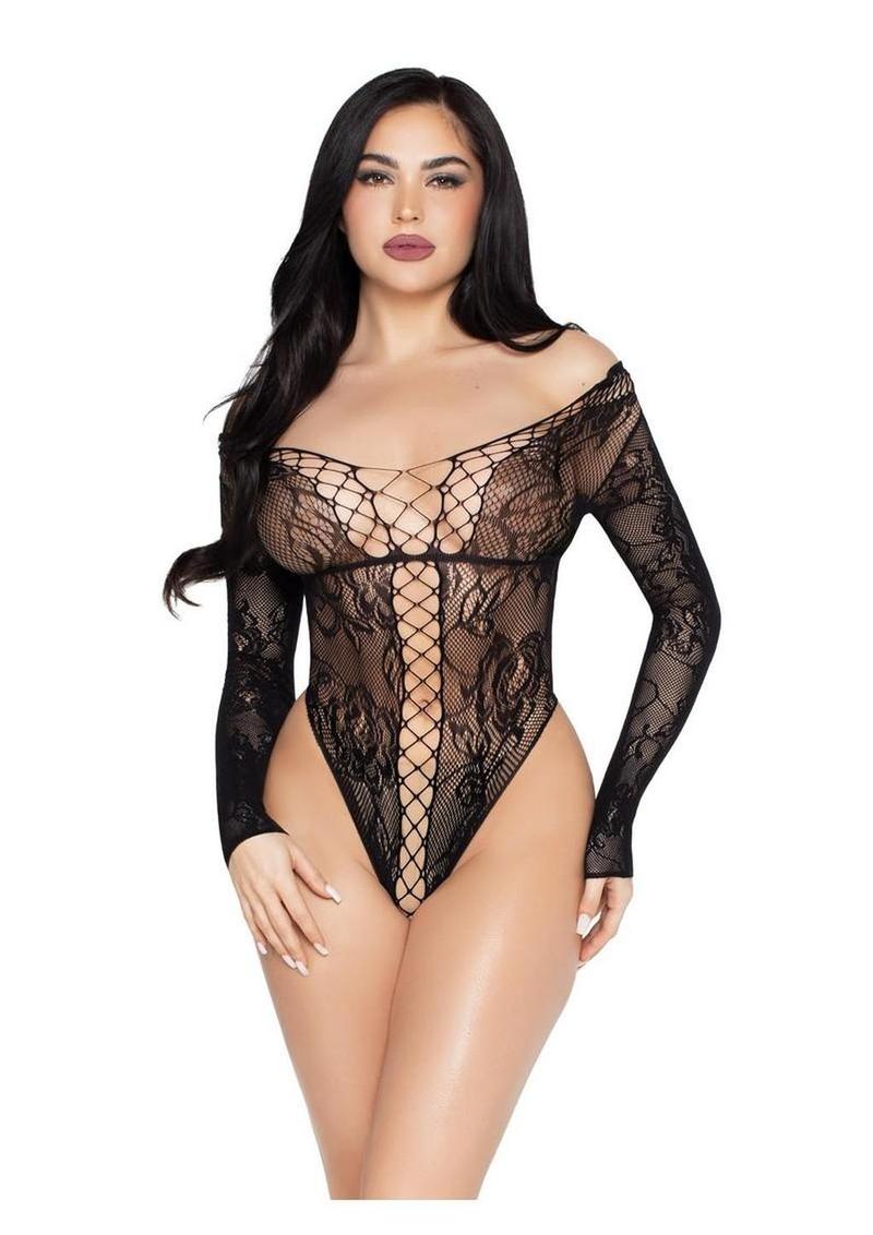 Leg Avenue Net and Lace Crotchless Teddy
