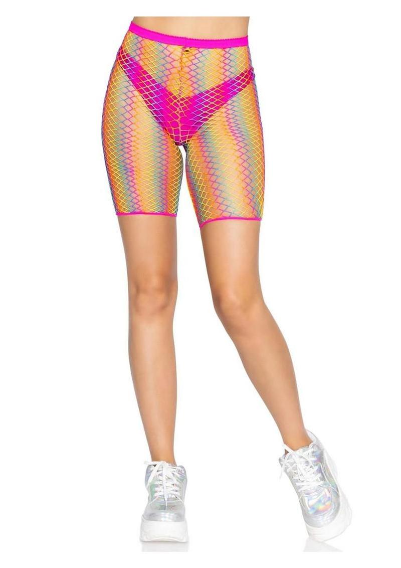 Leg Avenue Ombre Rainbow Woven Net Biker Shorts - Os