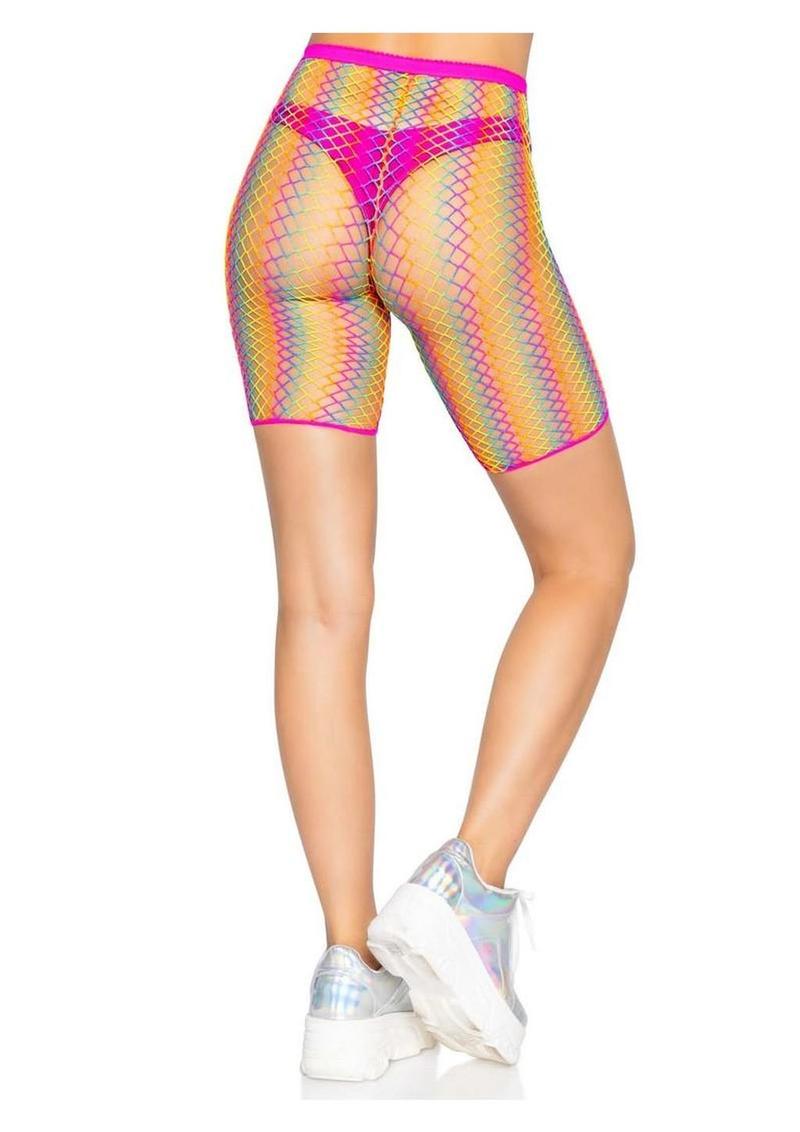 Leg Avenue Ombre Rainbow Woven Net Biker Shorts - Os