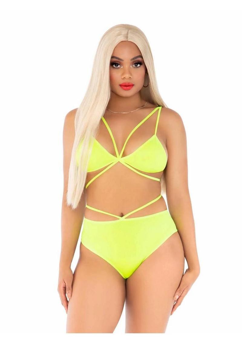 Leg Avenue Opaque Cage Strap Bra Top and Brazilian Briefs