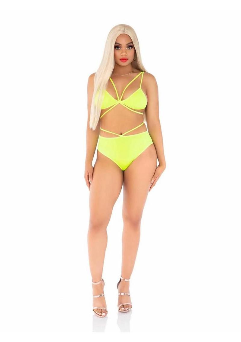 Leg Avenue Opaque Cage Strap Bra Top and Brazilian Briefs