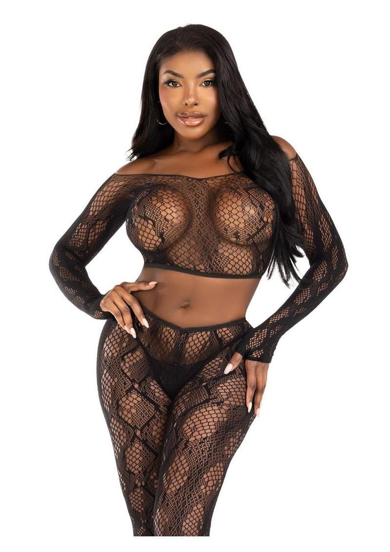 Leg Avenue Python Net Crop Top and Footless Tights