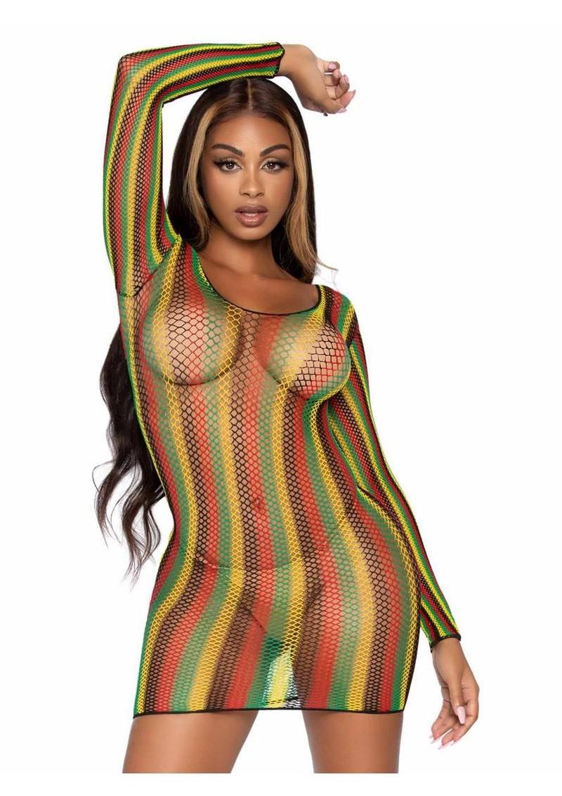 Leg Avenue Rasta Net Long Sleeved Mini Dress