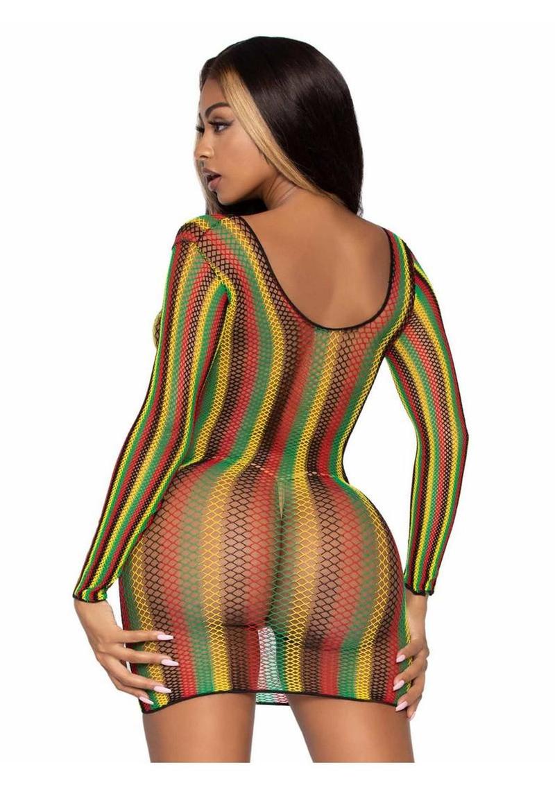 Leg Avenue Rasta Net Long Sleeved Mini Dress