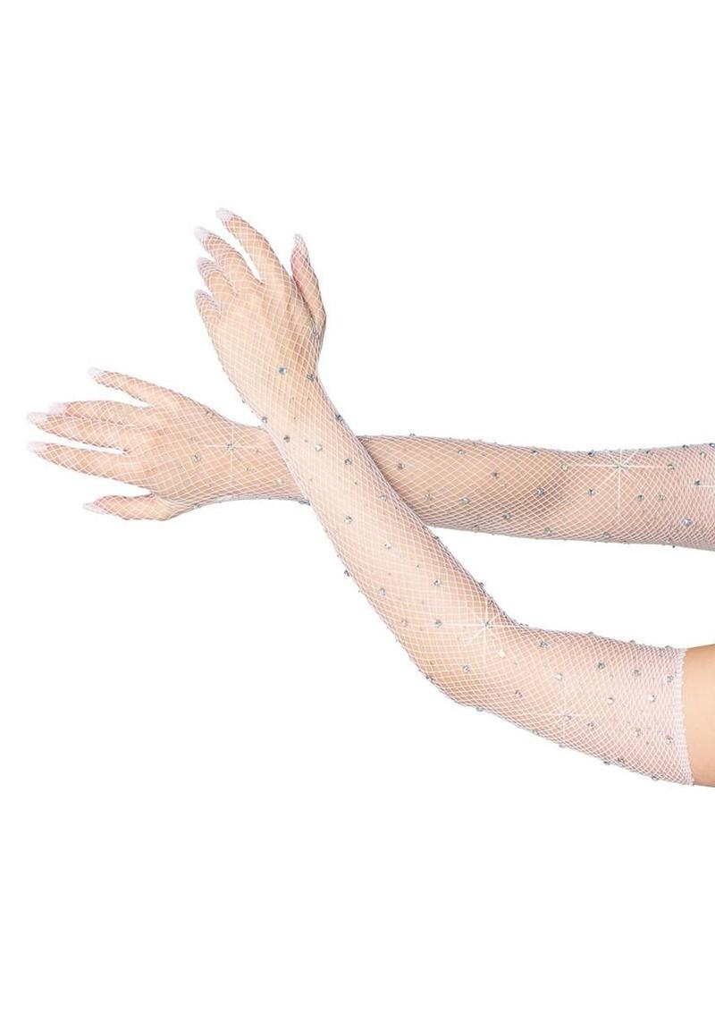 Leg Avenue Rhinestone Fishnet Opera Length Gloves - Os