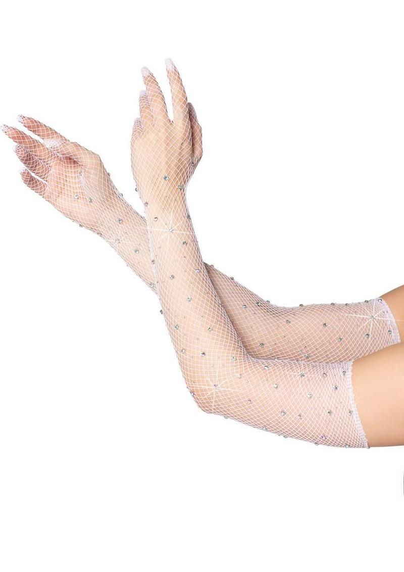 Leg Avenue Rhinestone Fishnet Opera Length Gloves - Os