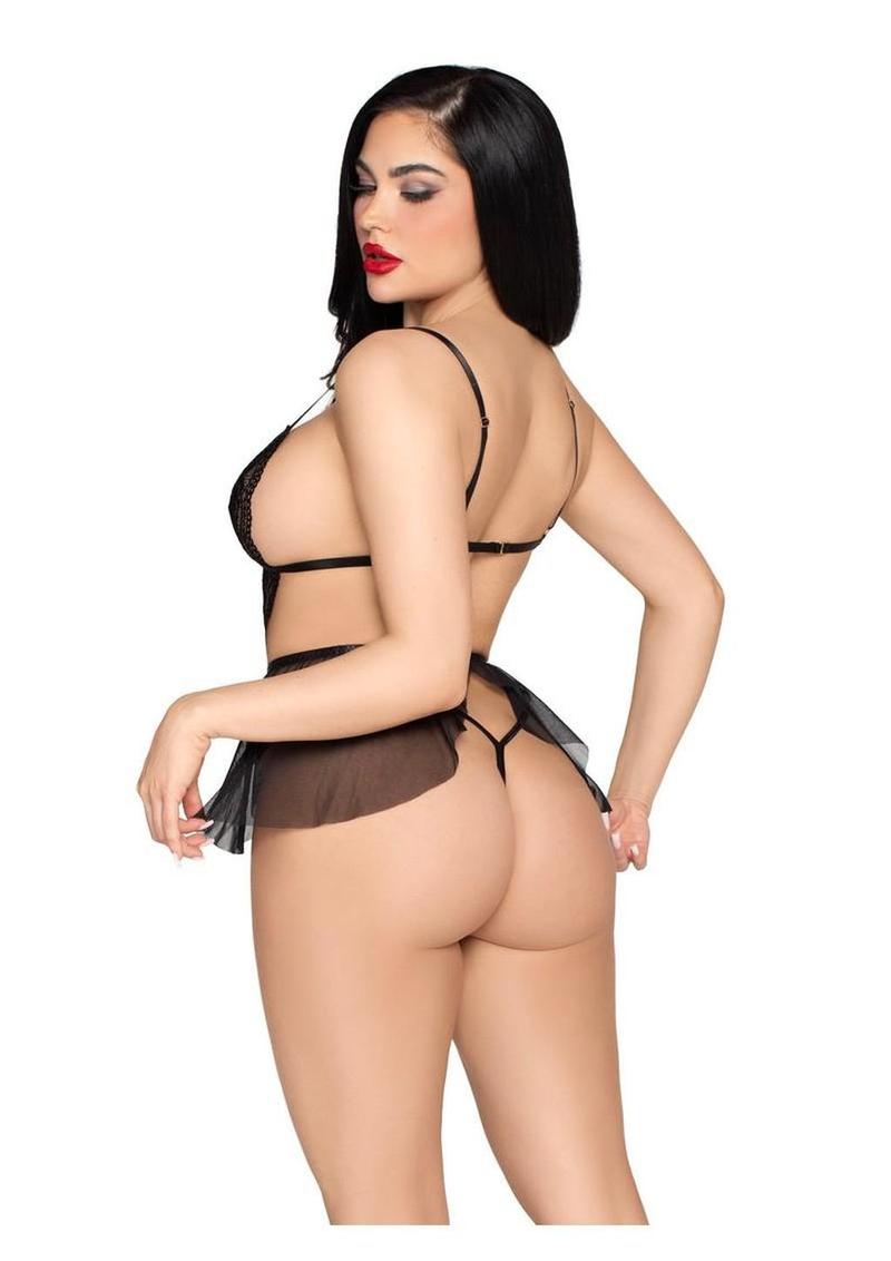 Leg Avenue Scalloped Lace and Mesh Babydoll and Matching Crotchless Panty